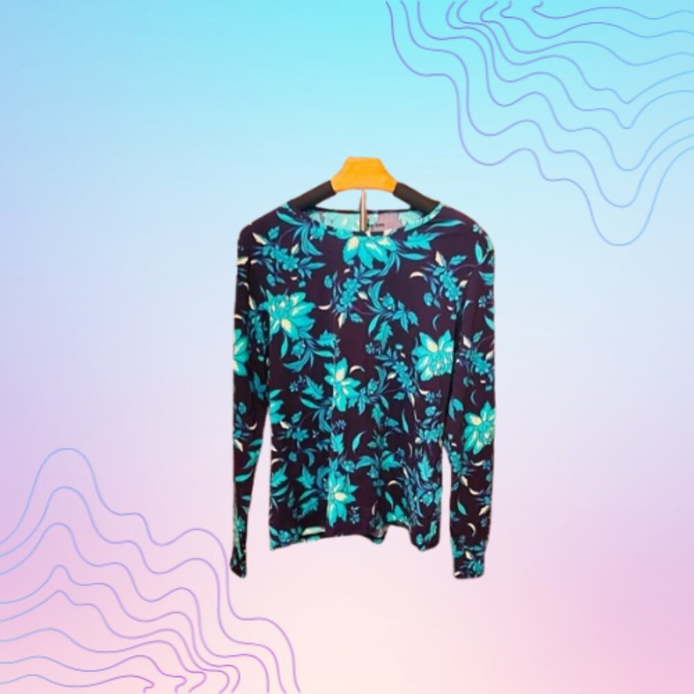 LANDS END Floral Long Sleeve Top Size Medium